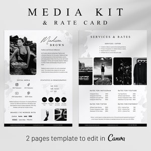 Influencer Media Kit Template: Black Rate Card (Canva)