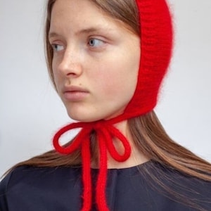 Knitted Tie Bonnet for adults,Winter Bonnet,Adult Bonnet,HandKnit Adult Bonnet,Red Bonnet,Handknit Bonnet