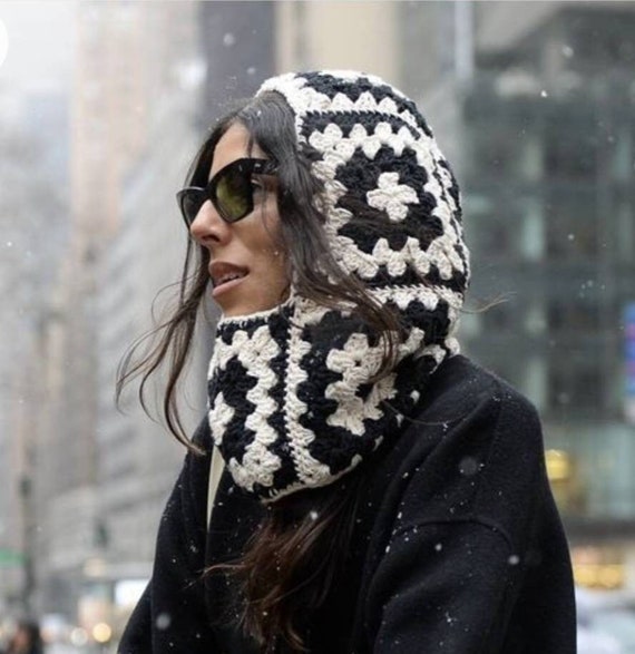 Black and White Granny Square Crochet Balaclava Crochet granny square balaclava pattern – CrochetClubStore main image 4