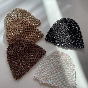 Crochet Mesh Hat,Mesh Beanie Hat with Sequins, Netten Mesh Beanie, Hand Crocheted Skull Cap