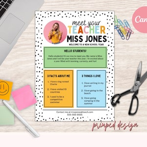 Plantilla editable "Conoce al maestro", carta de bienvenida de regreso a clases "Hola Sol", nota para el maestro del primer día de clases, plantilla para el primer día de clases