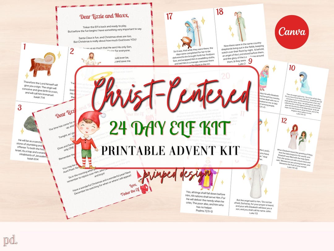 Christian Elf 24 Day Kit, Elf Printable Kit, Kids Nativity Advent