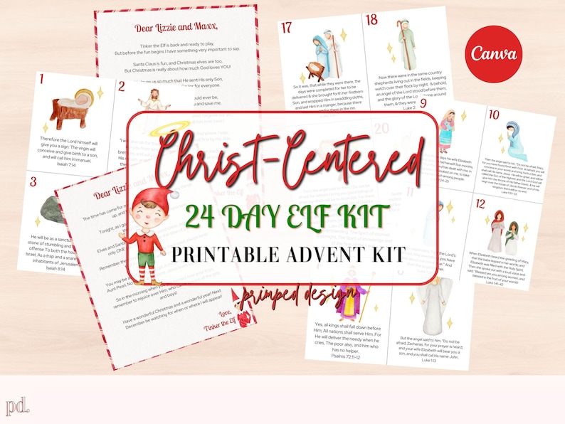 Christian Elf 24 Day Kit, Elf Printable Kit, Kids Nativity Advent
