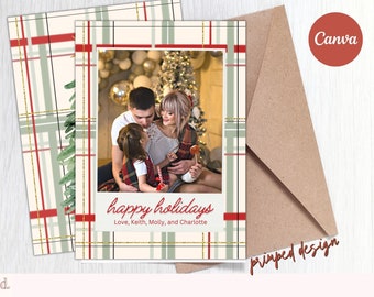 Plaid Photo Christmas Card Template | Holiday Christmas Card | Christmas Editable Template Printable Editable Digital Instant Download