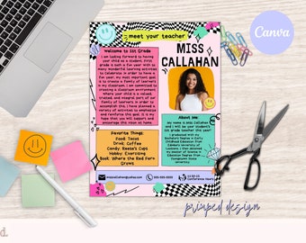 Meet the Teacher Editable Template, Retro Rainbow Back to School Welcome Letter, First Day of School Teacher Note, School First Day Template