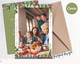Plantilla de tarjeta de Navidad con foto de vegetación / Tarjeta de Navidad navideña / Plantilla editable de Navidad Imprimible Descarga instantánea digital editable