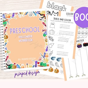Preschool Halloween Colors and Shapes Workbook, Printable Preschool Activity, Learning Homeschool Printable, Preschool Activity Workbook