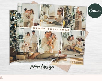 Sjabloon voor collagefoto-kerstkaarten | Vakantie kerstkaart | Kerst bewerkbare sjabloon afdrukbare bewerkbare digitale Instant Download
