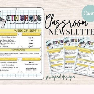 8th Grade Editable School Newsletter, Weekly Classroom Newsletter, Weekly Newsletter Template, Classroom Newsletter, Newsletter Printable
