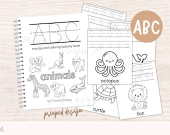 Caderno de atividades do alfabeto pré-escolar, animais ABC, atividade diária para impressão pré-escolar, impressão para aprendizagem em casa, caderno de atividades pré-escolar