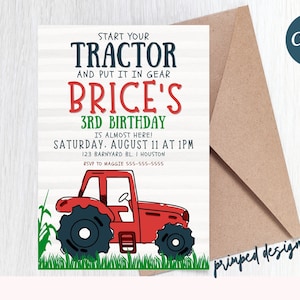 Editable Tractor Birthday Invitation - Tractor Farm Digital Party Invitation Template - Printable Editable Digital Instant Download