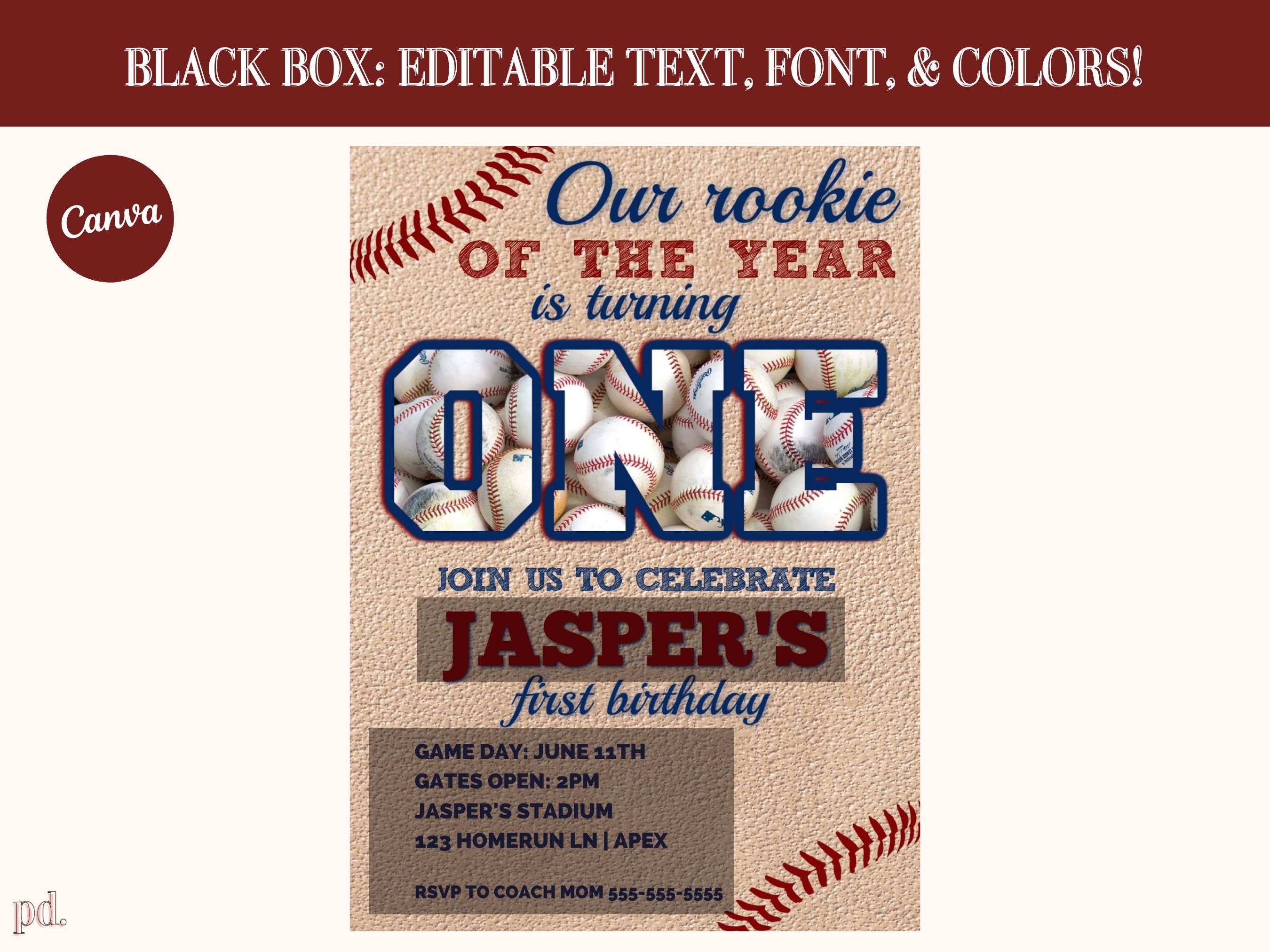Editable Rookie Year First Birthday Invitation - Baseball Digital Party ...