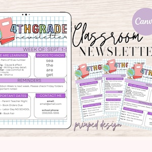 4th Grade Editable School Newsletter, Weekly Classroom Newsletter, Weekly Newsletter Template, Classroom Newsletter, Newsletter Printable