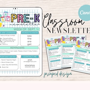 Pre-K Editable School Newsletter, Weekly Classroom Newsletter, Weekly Newsletter Template, Classroom Newsletter, Newsletter Printable Note