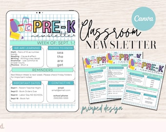 Pre-K Editable School Newsletter, Weekly Classroom Newsletter, Weekly Newsletter Template, Classroom Newsletter, Newsletter Printable Note