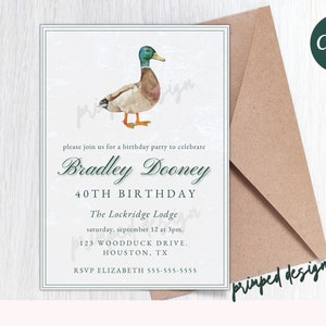 Editable Classic Mallard Duck Birthday Invitation - Mallard Digital Party Invitation Template - Printable Editable Digital Instant Download