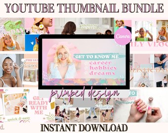 10 YouTube Thumbnail Templates - YouTube Channel Kit - Pastel YouTube Thumbnail Kit  - Editable Canva Template - YouTube Template