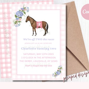 Editable Off TWO the Races Birthday Invitation - Pink Derby Digital Party Invitation Template - Printable Editable Digital Instant Download