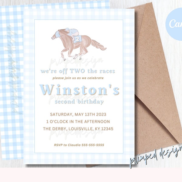 Editable Off TWO the Races Birthday Invitation - Horse Digital Party Invitation Template - Derby Printable Editable Digital Instant Download