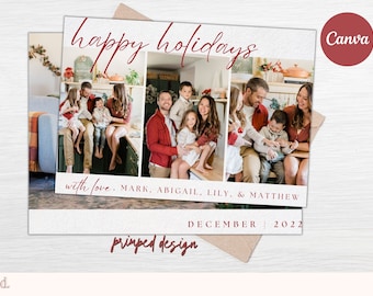 Klassieke foto-kerstkaartsjabloon | Vakantie kerstkaart | Kerst bewerkbare sjabloon afdrukbare bewerkbare digitale Instant Download