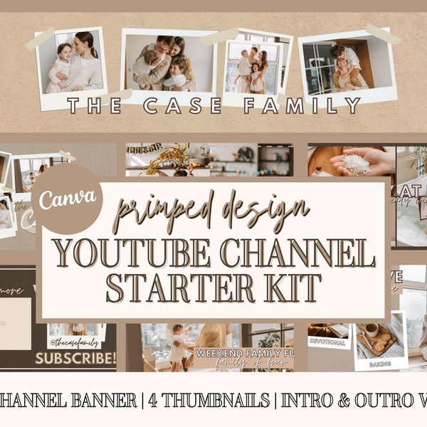 Minimal Boho YouTube Channel Starter Kit - Editable Canva Templates - YouTube Branding Kit - Cover Art Banner, Intro, Outro, Thumbnail