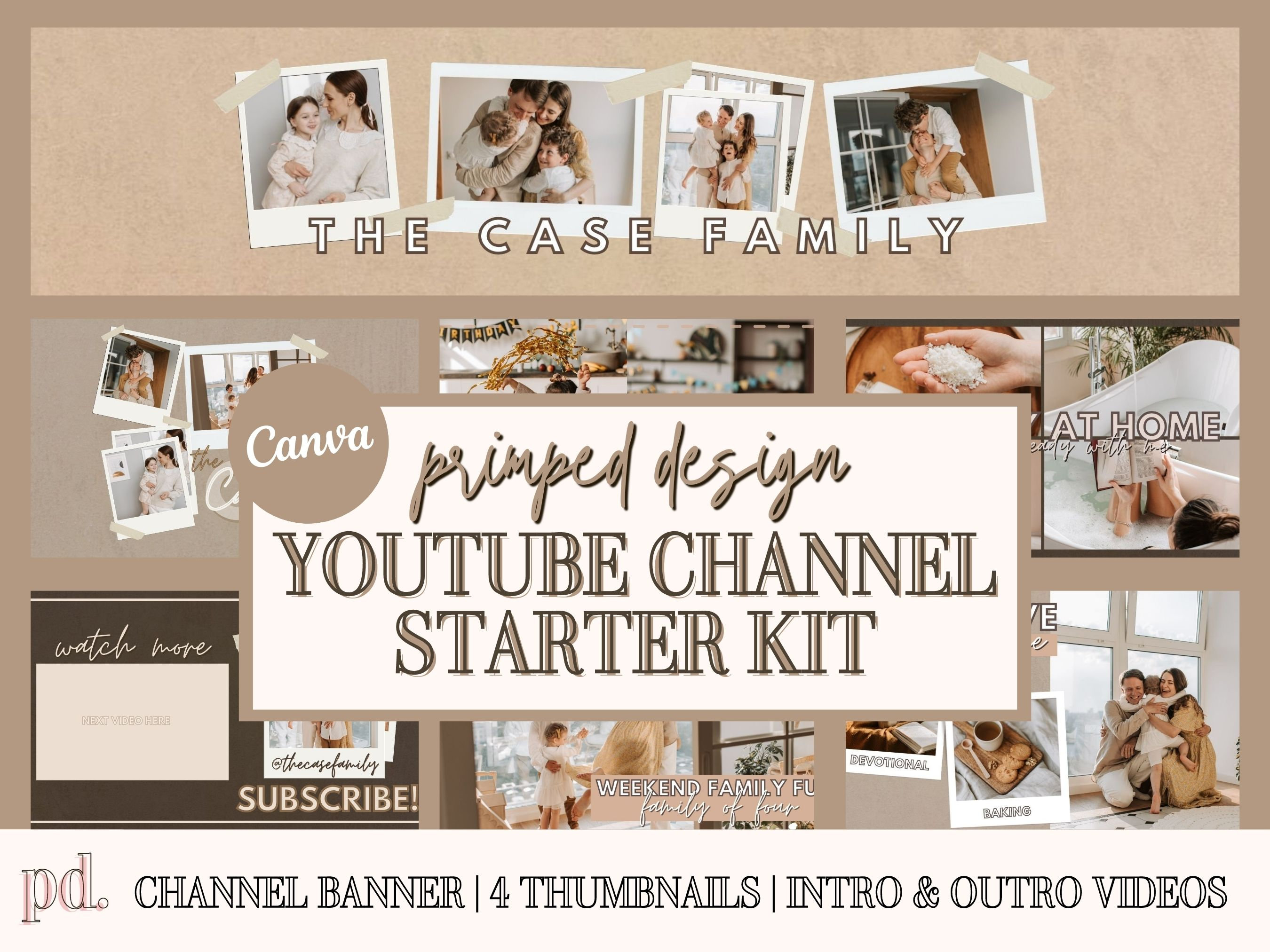 Minimal Boho YouTube Channel Starter Kit - Editable Canva Templates - YouTube Branding Kit - Cover Art Banner, Intro, Outro, Thumbnail