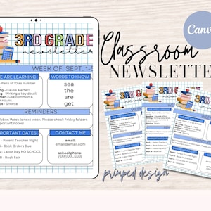 3rd Grade Editable School Newsletter, Weekly Classroom Newsletter, Weekly Newsletter Template, Classroom Newsletter, Newsletter Printable