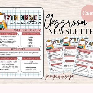 7th Grade Editable School Newsletter, Weekly Classroom Newsletter, Weekly Newsletter Template, Classroom Newsletter, Newsletter Printable