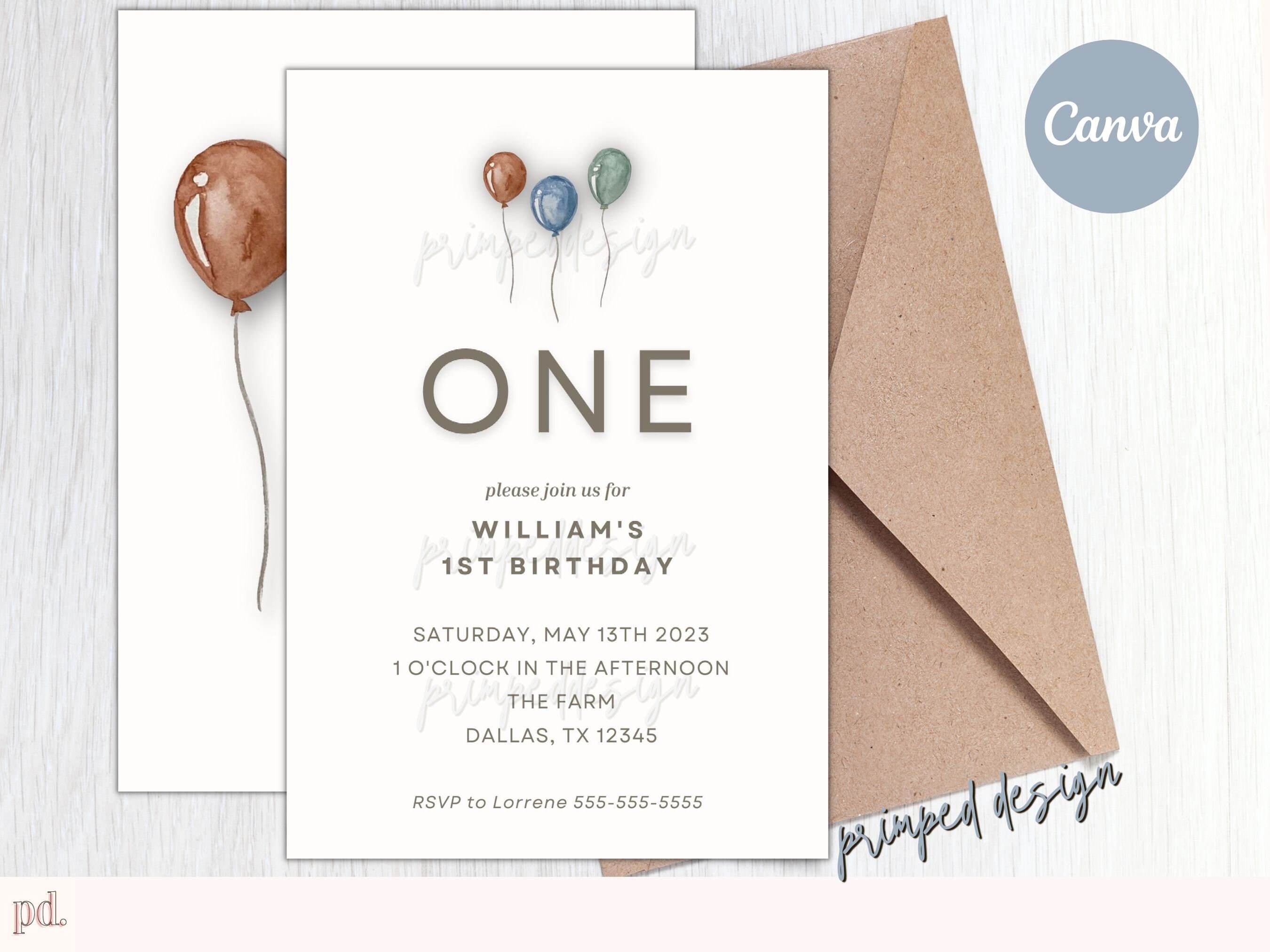 Editable Minimal Birthday Invitation Simple Birthday Digital Party 