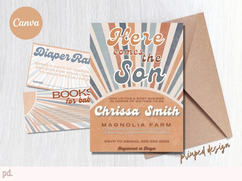 Here Comes the Son Baby Shower Invitation Bundle Boho Sun Etsy