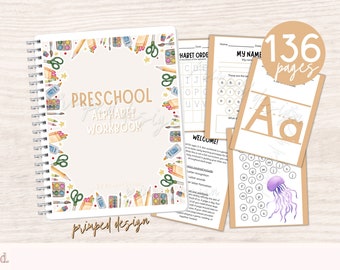 Vorschule Alphabet Arbeitsbuch, druckbare tägliche Vorschulaktivität, Alphabet lernen, Homeschool druckbar, Vorschulaktivitätsarbeitsbuch