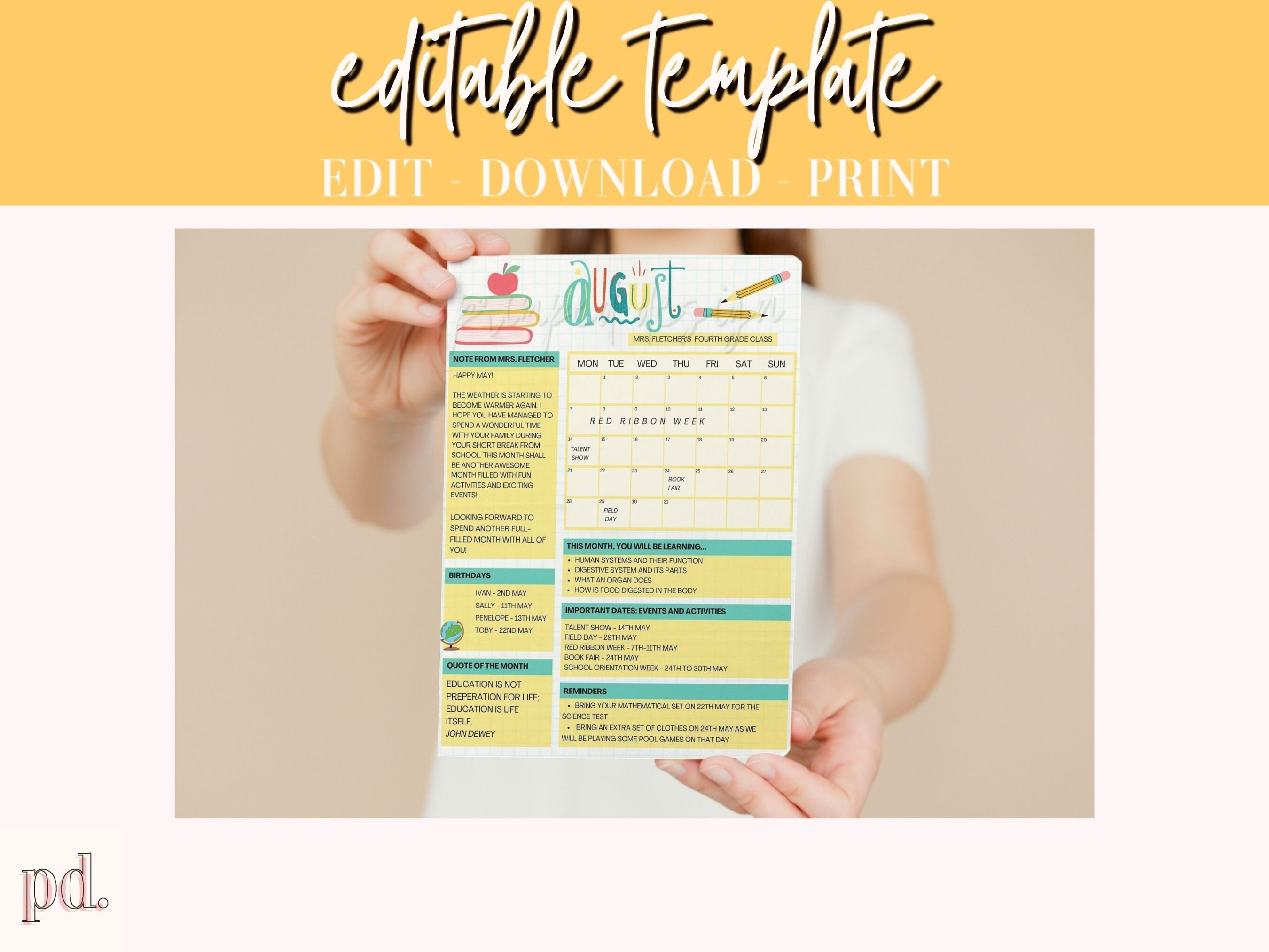 12 Month Newsletter Template, Editable School Newsletter, Monthly ...
