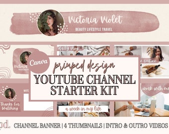 Simple YouTube Channel Starter Kit - Editable Canva Templates - YouTube Branding Kit - Cover Art Banner, Intro, Outro, Thumbnail Template