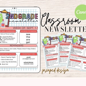2nd Grade Editable School Newsletter, Weekly Classroom Newsletter, Weekly Newsletter Template, Classroom Newsletter, Newsletter Printable
