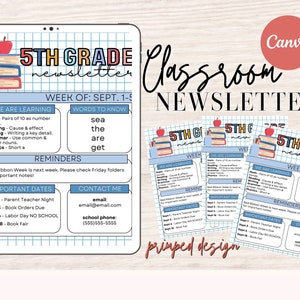 5th Grade Editable School Newsletter, Weekly Classroom Newsletter, Weekly Newsletter Template, Classroom Newsletter, Newsletter Printable