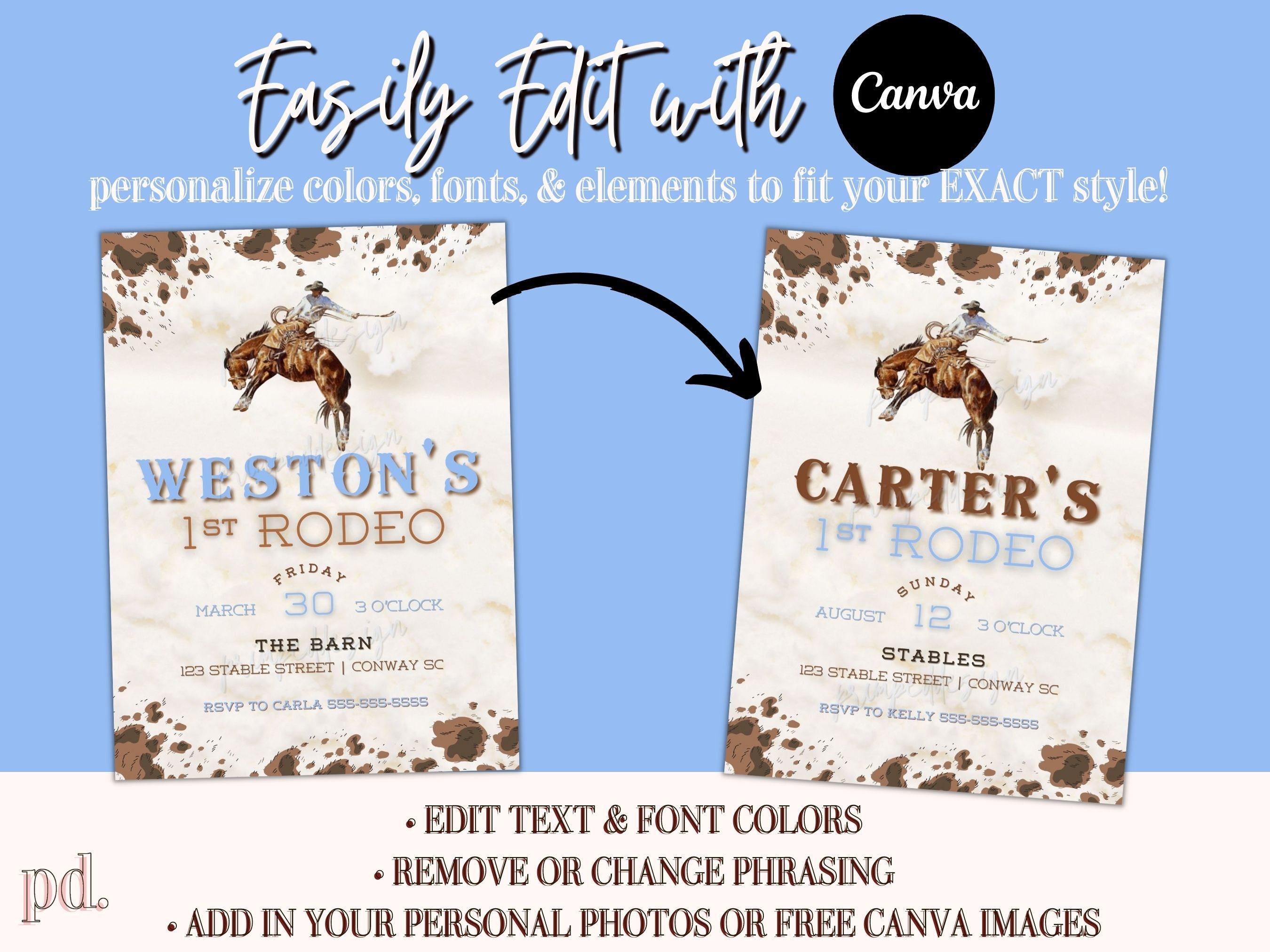 Writing Template Rodeo Editable 1st Rodeo Birthday Invitation Western Rodeo Digital Party ...