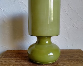 Ikea Lykta moss green glass mushroom table lamp, Rare olive green glass lamp, Khaki handmade glass table lamp from 1990s