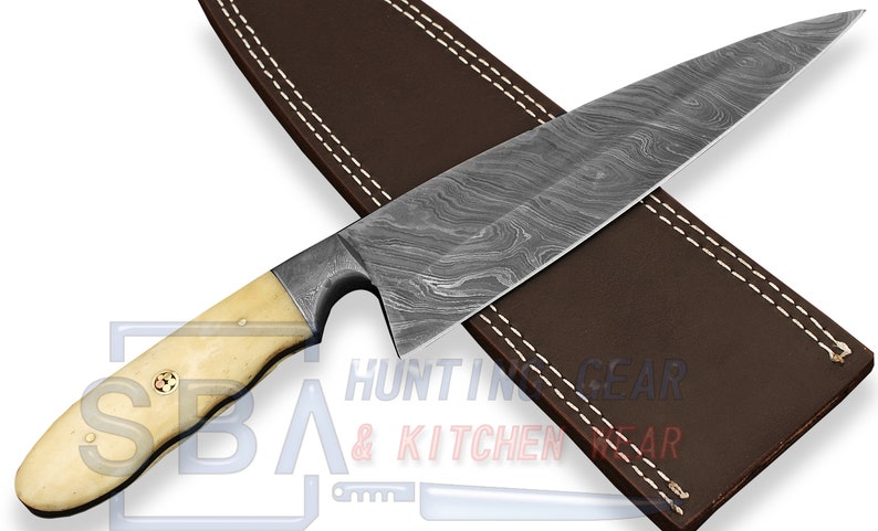 Hand Made Damascus Chef shops Knife With Leather,Damascus Knife