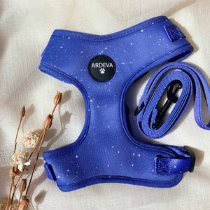 Dog Harness and Leash set | Adjustable and Stylish Neoprene True Blue print | Comfortable fit harness | Puppy Harness and Lead
