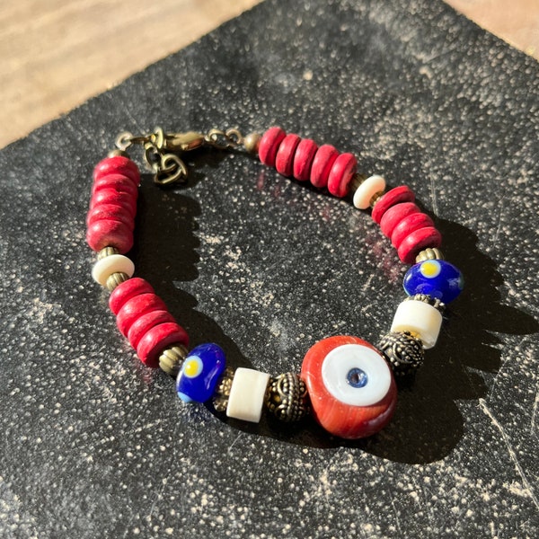 Keramische Evil Eye Armband, Kralen Bordeaux Armband, Bone Armband Etnique, Alle Zien Oog Armband, Cadeau voor Vrouwen,