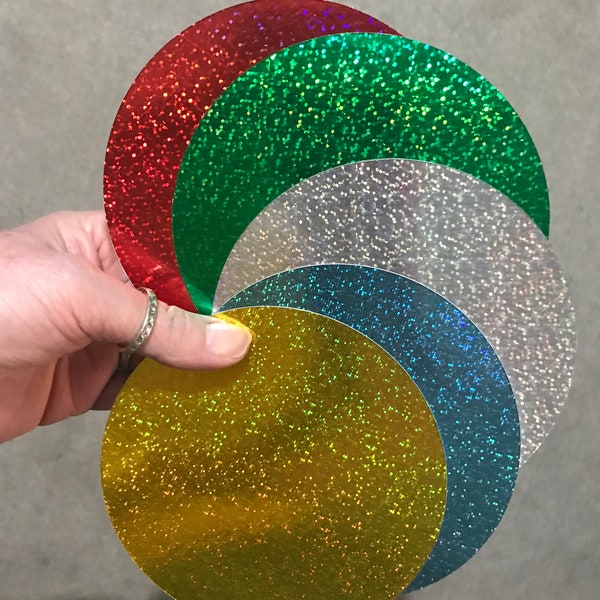 Holographic or sparkly glitter card circles x 20 Gold Silver Red Blue Green pink or mixed pack