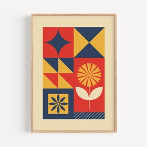 Impression d'art floral géométrique, affiche moderne Mid-Century (téléchargement numérique)