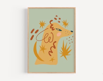 Retro Fox Art Print, Mid-Century Modern Decor (Digital Download)