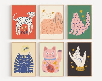 Retro Animal Prints Set, Colorful Wall Decor (Digital Download)