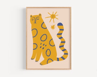 Retro Cheetah Art Print, Colorful Nursery Decor (Digital Download)