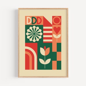 Geometric Mid-Century Modern Art Print, Colorful Shapes (Digital Download)