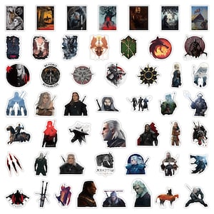 May include: A set of 40 stickers featuring characters and symbols from the Witcher video game series. The stickers are printed on high-quality vinyl and are waterproof and durable. They are perfect for decorating laptops, water bottles, notebooks, and more.