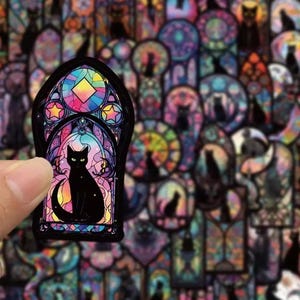 Gothic Buntglas Katzenaufkleber | 50er Set | Versand am selben Tag! | Telefon Aufkleber | Wasserflasche Aufkleber | Laptop Aufkleber