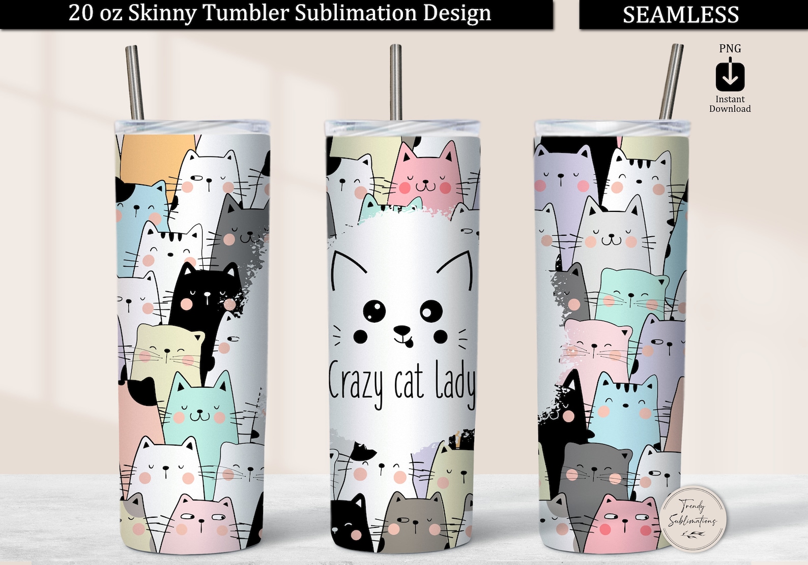 Cat Tumbler Wrap Funny Cat 20 Oz Skinny Tumbler Design Etsy