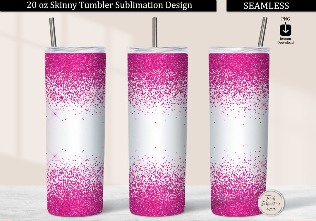 Hot Pink Glitter Border Tumbler Wrap, Bright Pink Glitter 20 Oz Skinny ...